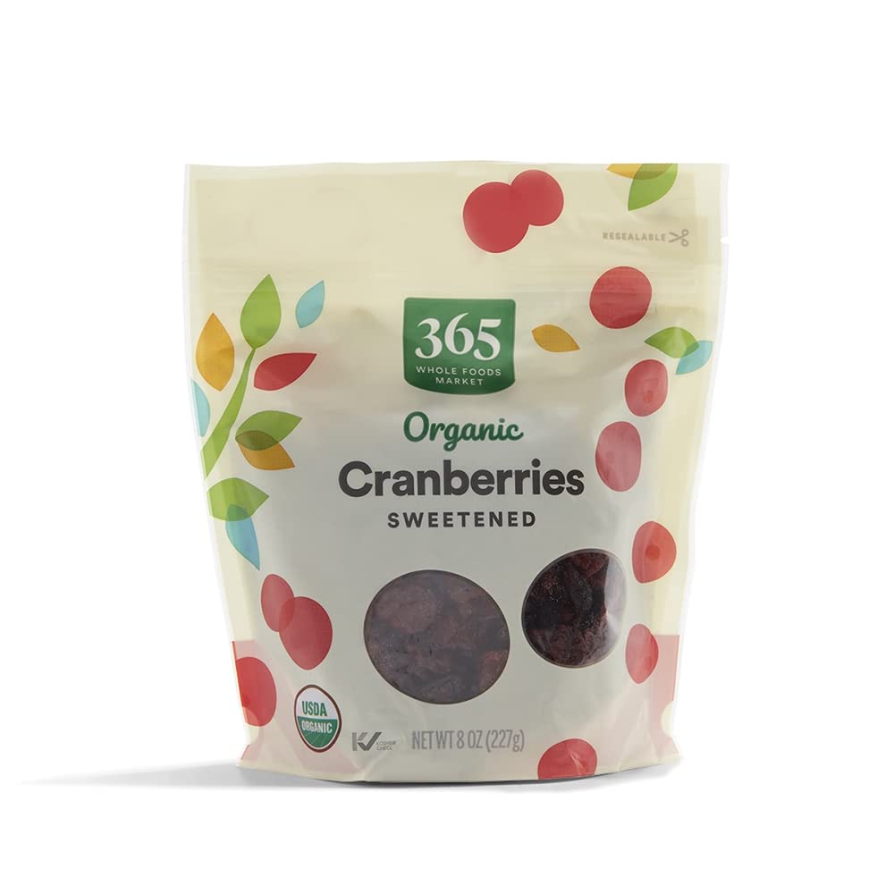 365 by Whole Foods Market Organic Dried Sweetened Cranberries, 8oz - Perfect for Snacking, Baking & Trail Mixes
