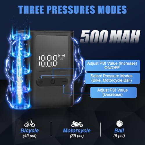 Flintronic Tiny Electric Bike Pump,100Psi Portable Bicycle Tire Pump with Digital Pressure Gauge for Presta Schrader Valve - Image 4