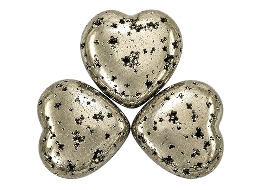 Image of Crystal Heaven Raw Pyrite Crystal Heart Palm Pebbles Stones For Anxiety Stress Relief Massage - Aaa Grade Original Healing Gemstone Agate Heart Palm Stone For Yoga Meditation Spiritual