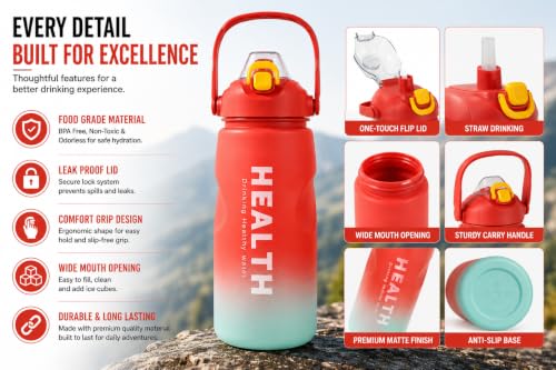 Image of 3 Liter Motivational Sports Gym Bottle Daily water intake with Time Markings BPA-Free. Leak proof For adults For Gym, Travel And office - (Light Red)