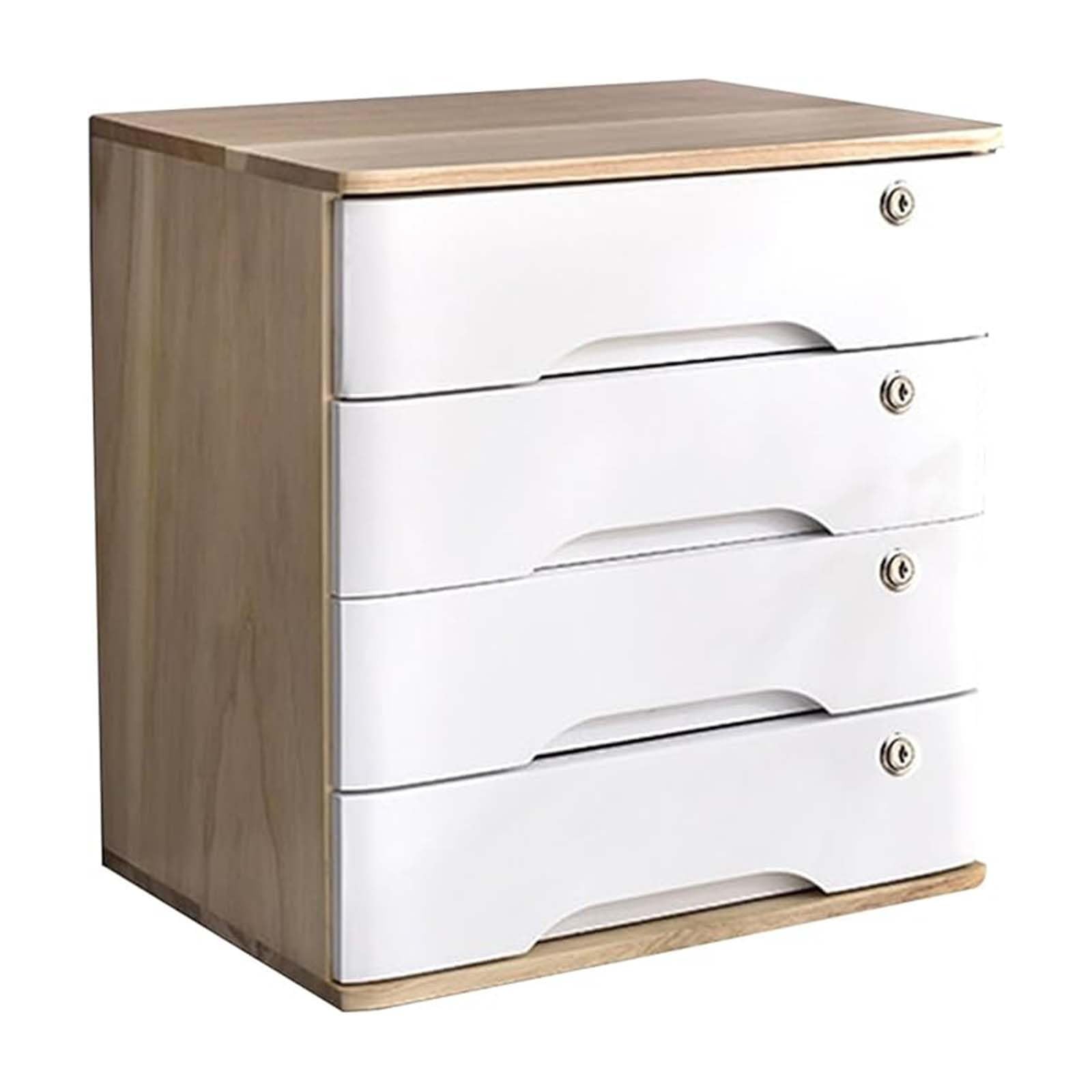 GUODDM Solid Wood Desktop Storage Box With Lockable Drawer-style Four-tier Desktop Cabinet For Office Miscellaneous Documents And Files, Office Supplies Desk Accessories(E)