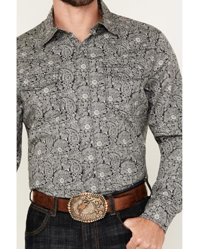Wrangler Men's Retro Paisley Print Long Sleeve Snap Western Shirt - 112352878 Medium Navy3