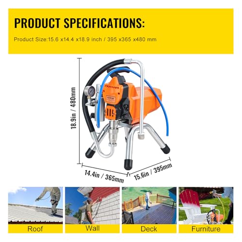 VEVOR Airless-Wandfarben-Spritzpistole mit Hochdruckrohr, Spritzgerät Hochdruck-Spritzen, 2000 W Wandfarben-Spritzpistole Farbsprühgerät für Wasser- und ölbasierte Innen- und Außenfarben