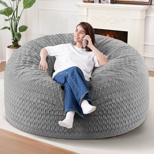 Image of HABUTWAY 5FT Bean Bag Chair,Giant Bean Bag Chairs for Adults,Big Bean Bags with Memory Foam Filled, Large Beanbag Chairs with Chevron Plush Cover-Grey