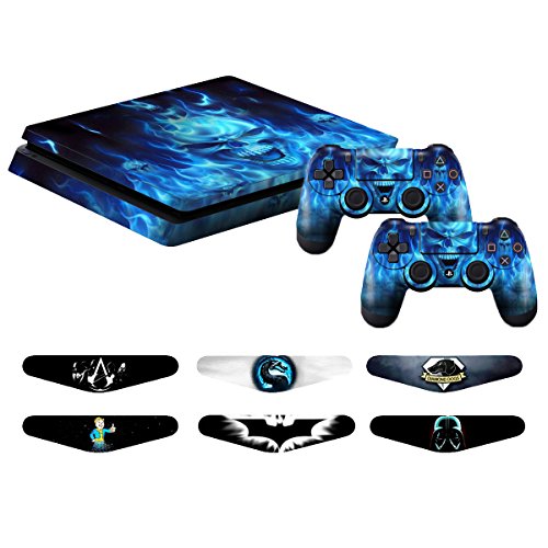 Ps4 Slim Skins - Decals For Ps4 Controller Playstation 4 Slim - Stickers Cover For Ps4 Slim Controller Sony Playstation Four Slim Accessories With Dualshock 4 Two Controllers Skin - Blue Fire #TOP1