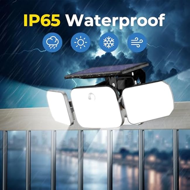 Peasur 2 Pack Clip on Solar Motion Lights Outdoor with Remote Control, Solar Security Light with 3 Modes, IP65 Waterproof Flood Lights Outside for Camping Garden Patio Garage Backyard, White