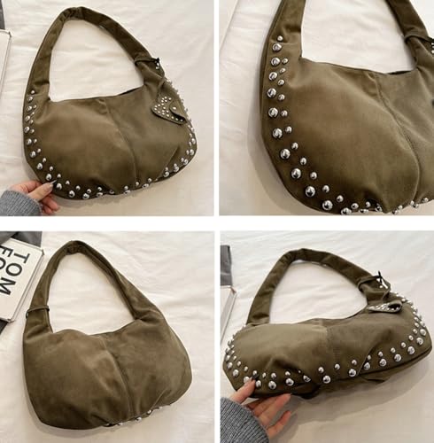 Hycurey Casual Retro Handbags for Women Fashionable Rivet Details Underarm Bag Suede Material Dumpling Bags for Daily Life3