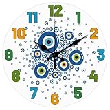 CHGCRAFT Reloj de pared con diseño de globo ocular de dibujos animados de 12 pulgadas, personajes de colores, reloj redondo para colgar en la pared, funciona con pilas, para dormitorio, sala de estar