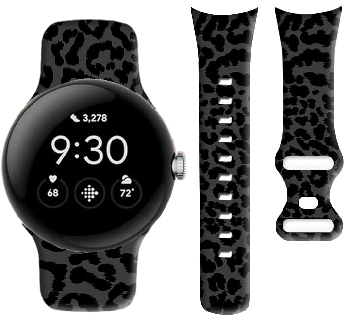 OZLNKPJL Compatible Pixel Watch Band, Soft Silicone Waterproof Sport Replacement Strap for Women & Men, Black Leopard Cheetah