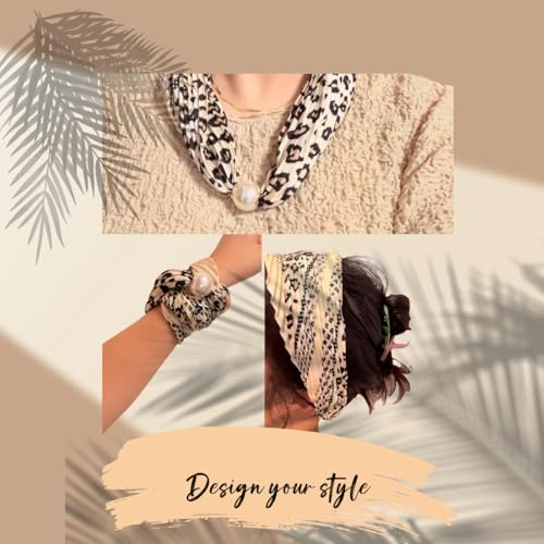 Women’s Silk Necklace Head Scarf with Charm Silk Bandana Buckle Satin Square Clavicle Chain Retro Paisley Floral2