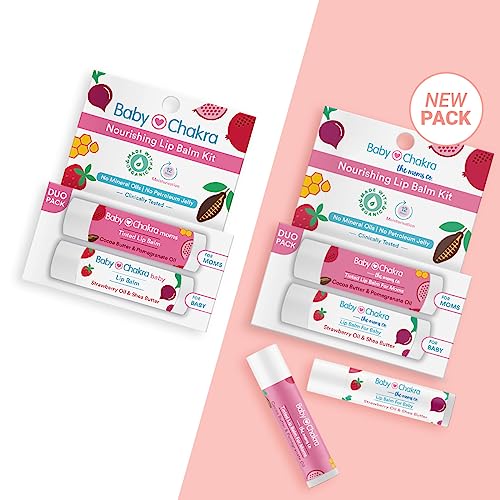 Image of BabyChakra - The Moms Co. Nourishing Lip Balm Duo Pack for Women's & Babies /Kids, 100% Natural Ingredients, Long Lasting Non Greasy 12 Hours Moisturising, Cruelty Free (2x4.5 gm)