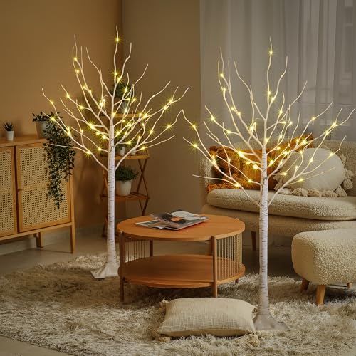 Image of LIGHTSHARE 4 Feet 48L LED Birch Tree Lights, Pack of 2, Warm White, for Holiday Party and Christmas Decoration, Indoor and Outdoor Use
