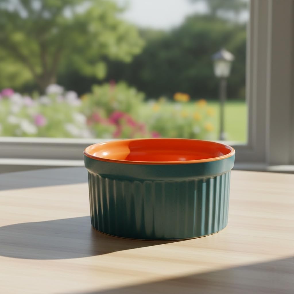 Caffeine Ceramic Handmade Blue & Orange Matte Ramekins Bowl(Set of 1) 2