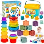 Montessori Jouets pour bébés pour les âges 6–18 mois avec la forme sensorielle Sorter Matching Jeu de jeu Bague de fixation Soft Building Blocs Jouets d'apprentissage pour le développement pour les tout-petits 1+ Année