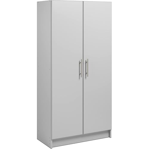 Prepac Elite Tall Garage Storage Cabinet & Pantry Storage Cupboard, 2-Door Freestanding Bathroom or Pantry Cabinet with Adjustable Shelves, 16" D x 32" W x 65" H, Light Gray