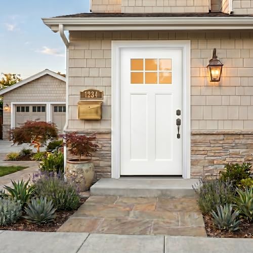 Ctlumh 36''x80'' Modern 6-Lite White Front Entry Door with Sidelights, Actual Slab Size 35-3/4'' x 79'' Primed Paintable Exterior Door, Frosted Privacy Glass (White, Left Hand Inswing-Style D)