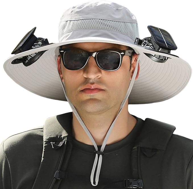 Cappello da pescatore a tesa larga, con 2 ventilatori solari, traspirante, per uomini e donne, pesca all'aperto, campeggio, escursionismo