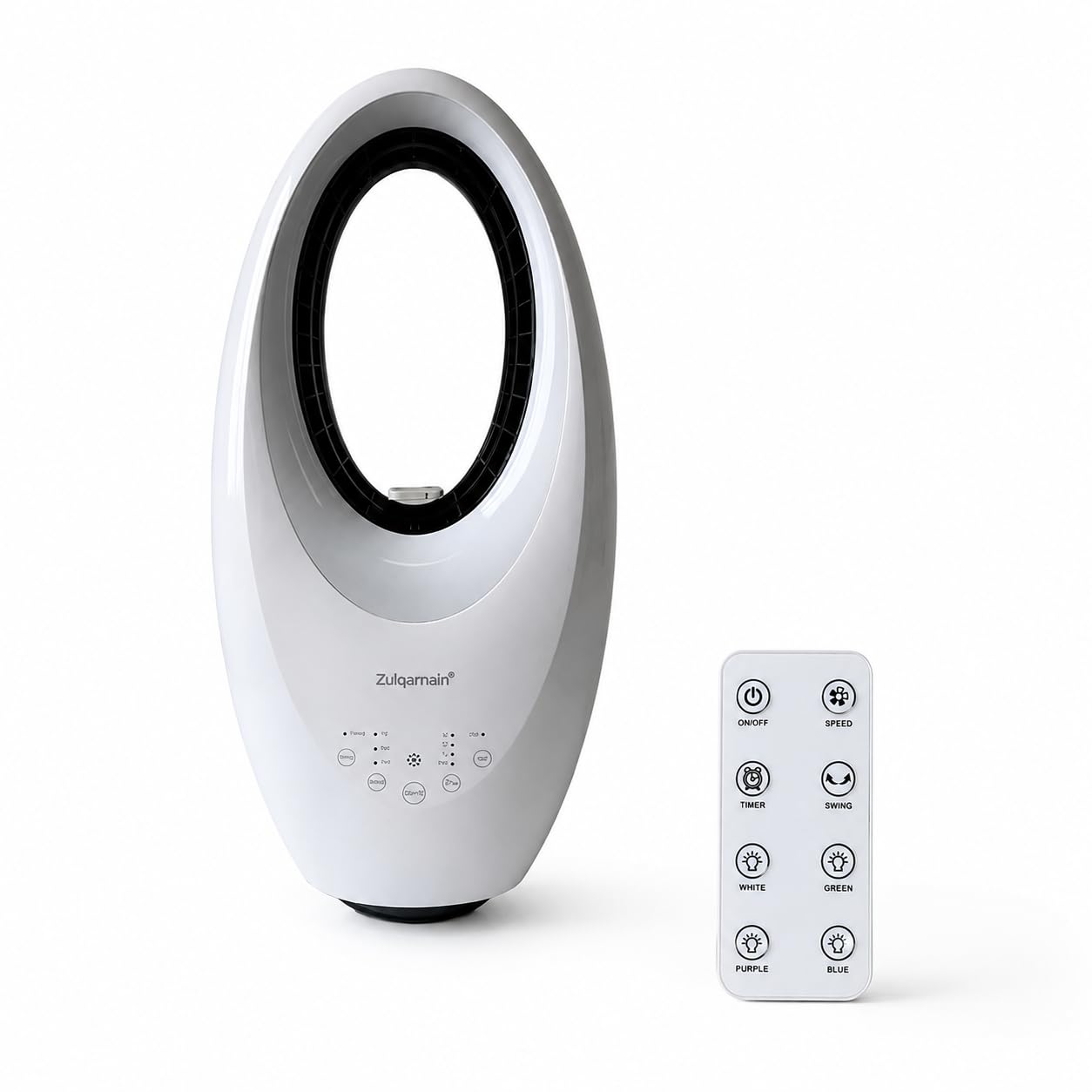 A2Z Bladeless Fan with Remote Control LED Ambient Light Oscillating Fan 3 Speeds 3 Air Modes Gentle Airflow Portable Electric Fan for Bedrooms Home Office and Nursery White 50W