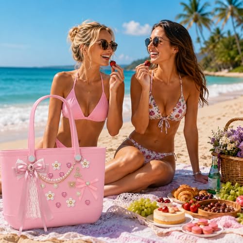 Bijoux pour sac Bogg en perles et strass brillants roses