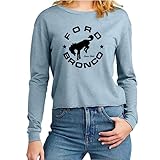Ladies Ford Bronco Circle Logo Long-Sleeved Crop Top - Flint Blue Heather (X-Large)