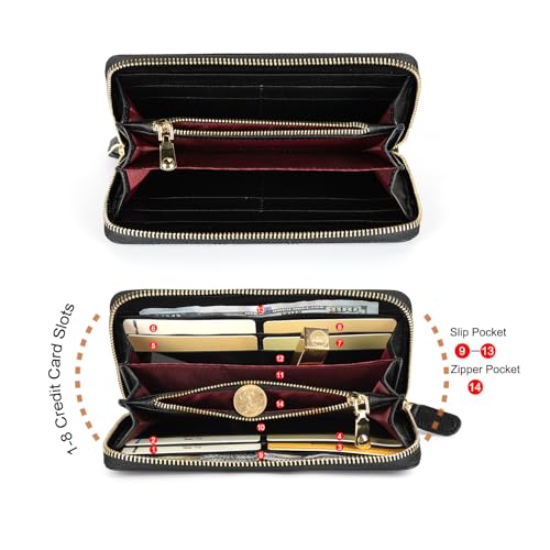 DORIS&JACKY Women Leather Wallet Rfid Blocking Large Capacity Zipper Around Travel Wristlet Bags4