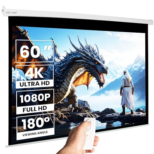 Pantalla de proyeccion motorizada para proyector, cajetin de Acero Lacado en Blanco, Pantalla para proyector electrica con Mando inalambrico, Auto Enrollable, Compatible con 4K (60 Pulgadas 16:9 Pro)
