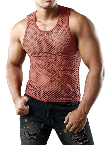 Image of JOGAL Men's Mesh Fishnet Fitted Sleeveless Muscle Top