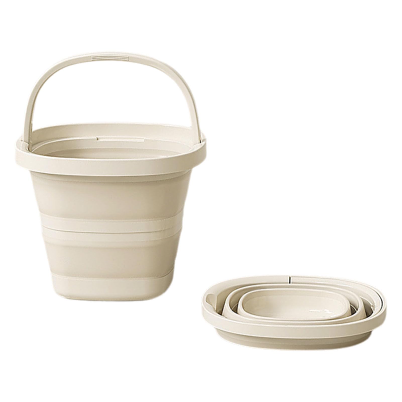 Faltbarer Eimer, 10 l, zusammenklappbar, Reinigungseimer, Mop-Eimer, tragbar, klein, Kunststoff, Wasserzubehör für Outdoor, Garten, Camping, Angeln, Autowäsche, platzsparend, Weiß / Beige, 10 l, 2
