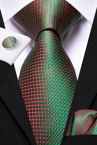 Image of Dubulle Mens Tie Set Solid Paisley Silk Striped Necktie for Men with Cufflinks Tie and Pocket Square