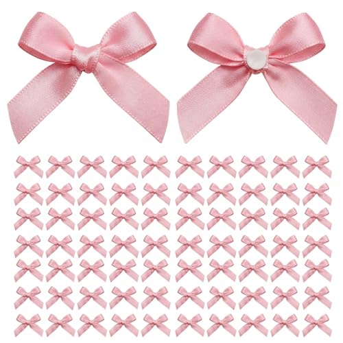 EONSUI 100PCS Mini Rose Pink Bows Decoration with Glue Dots Tiny Satin Ribbon Ornaments for DIY Crafts Favors Fit for Wedding Party Birthday Bachelorette Party Bridal Shower Baby Shower