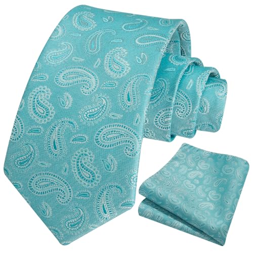 Image of HISDERN Ties for Men Paisley Tie and Pocket Square Woven Classic Floral Mens Ties Handkerchief Set Wedding Party Necktie