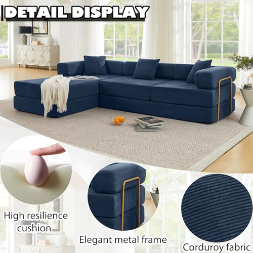 Image of HANXIN 108 Inch Convertible Sleeper Sofa Bed, Folding Floor Mattress Couch with Fixed-Shape Frame, Futon Boneless Couch Lounge Loveseat with Pull Out Bed, No Assembly Required (Blue)