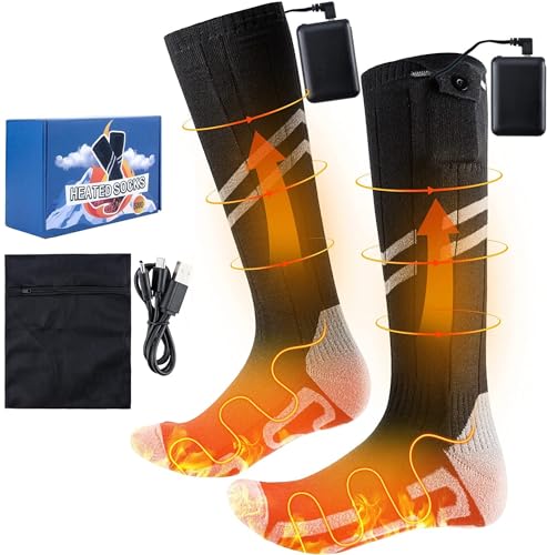 Olycism 5000mAh Chaussettes Chauffantes Hommes Femmes Chaussettes Chauffantes Rechargeables Électriques avec 4 Niveaux de Température Lavables Chaussettes la...