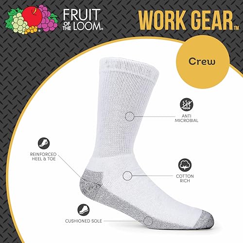 Fruit of the Loom Men's Workgear Socks, Crew - 12 Pack - White, M | Full Cushion Comfort With Breathable Cotton Blend, Reinforced Heel And Toe, And Odor Control For Lasting Freshness - image 5