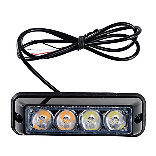 White & Amber 4-LED 12W Warning Emergency Waterproof Surface Mount Deck Dash Grille Strobe Light Head Clear Lens