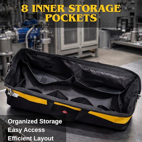 Image of PAHAL APACHE 24 Inch Tool Bag - Multipurpose Nylon Water-Resistant Tool Storage Organizer for Electricians, Plumbers, Technicians & Mechanics, Durable Portable Tool Carry Bag, Yellow Black