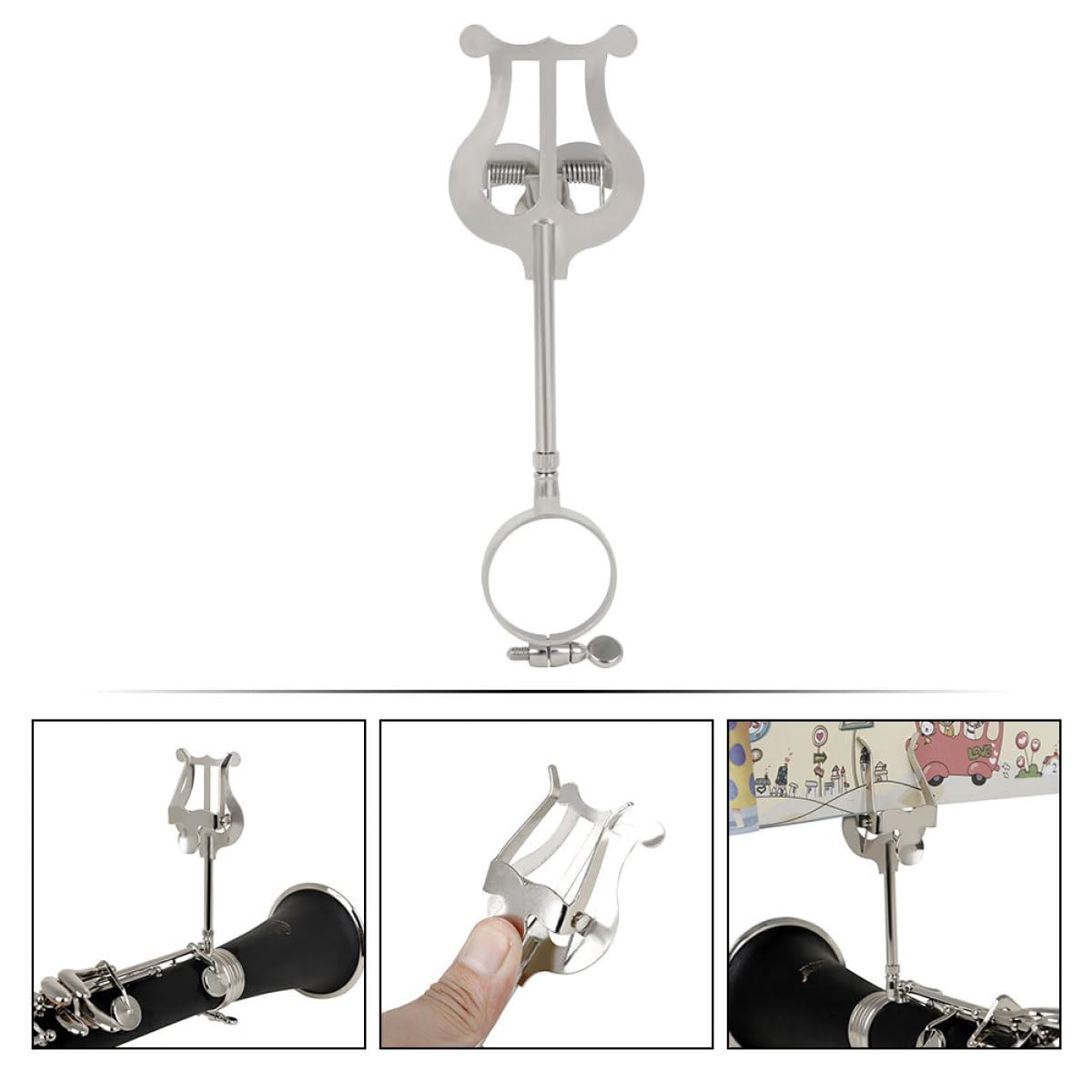 TOYANDONA Porta Spartiti Musicale per Clarinetto, Clip Regolabile in Ferro Forte Presa, Accessorio Pratico per Strumenti Musicali