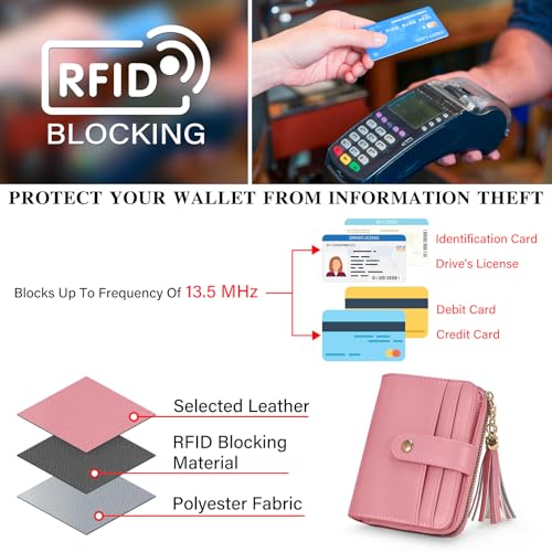 Image of oscaurt Wallet Women Small RFID Blocking Bifold Credit Card Wallets with ID Window and Tassel Zipper Coin Pocket Ladies Wallet
