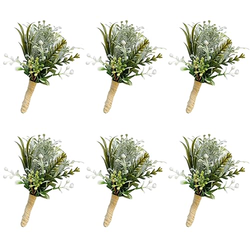 Set of 6 Succulent Boutonniere for Men Wedding, Greenery Plants B...