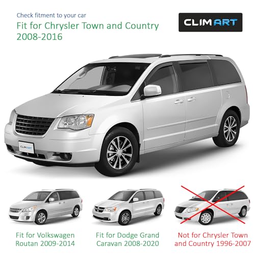 Image of CLIM ART in-Channel Incredibly Durable Rain Guards for Chrysler Town and Country 2008-2016, Original Window Deflectors, Vent Window Visors, Vent Deflector, 4 pcs.- 608320