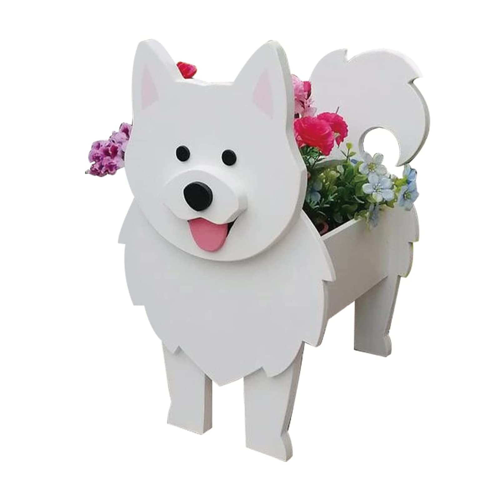 Libooi Samoyed Dog Planter, Animal Flower Planter Pot Outdoor Plants, Gift Dog Lovers, Handmade Storage Container Planters Garden Decor Cactus Office Home Gift, 27 X 17.5 Cm (Ukbt-221123Gw02-14-Wqw)