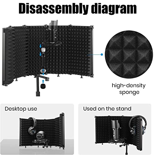 Gleam Microphone Isolation Shield - Tripod Stand 2 Ft 6" To 5 Ft 10" Height Adjustable Stand Compatible W/Blue Yeti, At2020, Akg, Rode Microphones #TOP5