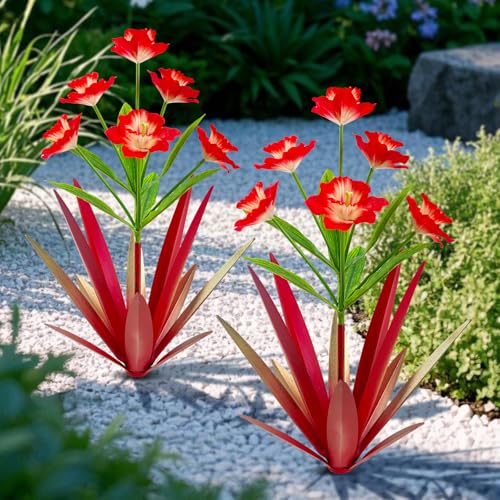 Image of Homight Metal Agave Plant Outdoor Decoration Outdoor Garden Decoration Daffodils Flowers Mexican Yard Art Daffodils Flowers Decorative Garden Gift (2 Big red Daffodil)