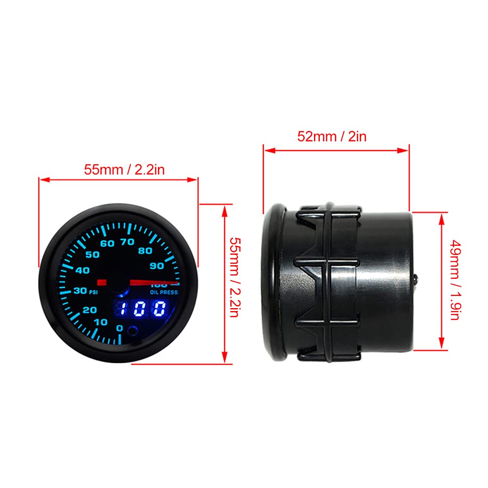 Oliedrukmeter, 5,1 cm (2 inch), 52 mm, digitaal display met stappenmotor