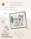 NICI Forest Friends Kinder Kissen Wolf Winny & Streifenhörnchen JoJo 25x25cm - Kleines Kuschelkissen flauschig, Für Mädchen, Jungen & Erwachsene – 49955