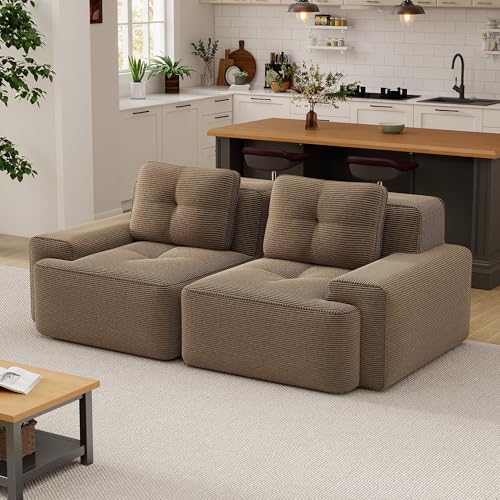 Sapgaks Canapé d'angle Convertible,canapé Convertible 2-4 Places,canapé à Compression modulaire,Rembourrage en éponge Haute densité 32D,Tissu Velours côtelé (Marron, 2 Seats)