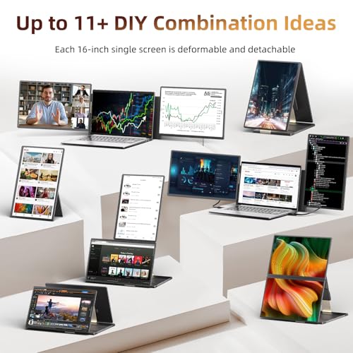 Image of Laptop Screen Extender 2.5K Monitor - 16 inch Double Portable Monitor 2560x1600P QHD 100% sRGB IPS 235 Rotation Detachable Screen Design Extra Compatible with Mac Wins Dex Chrome Fits 13 inch-17 inch Laptops