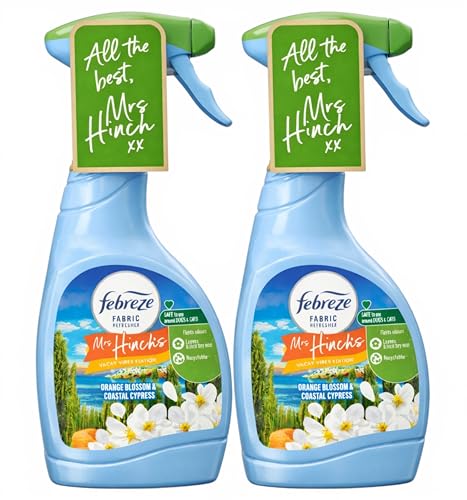Image of 2 x 500ml Febreze Fabric Freshener Mrs Hinch's Vacay Vibes ORANGE BLOSSOM & Coastal Cypress 500ml, OdourClear Fabric Refresher Spray for Sofas & Carpets, Safe Around Cats & Dogs