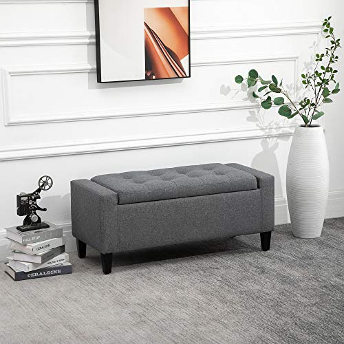 Homcom Linen Storage Ottoman Bench Lift Top Tufted Rectangle Ottoman For Living Room, Entryway, Or Bedroom, Gray #TOP1