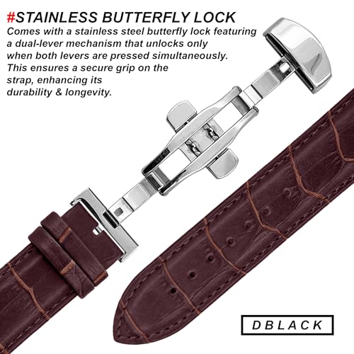 Image of DBLACK ''HOOK'' Leather Watch Strap with Butterfly Lock, Bamboo Design Pattern Full Padded Watch Belt / / For 18mm, 20mm, 22mm, or 24mm Watch Band (Choose Your Size & Color)